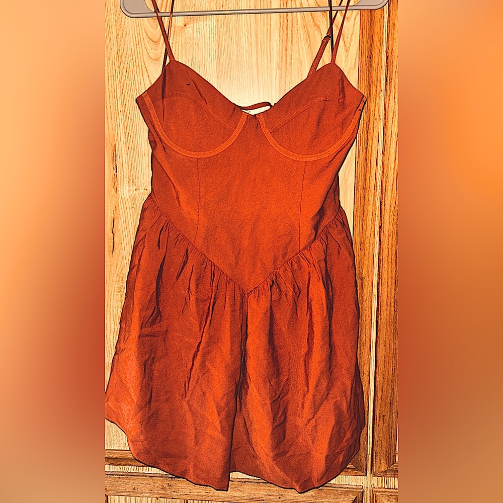 Women’s Tilly’s Mini Cocktail Dress Brand New Burnt Orange Color w Lace Up Back
